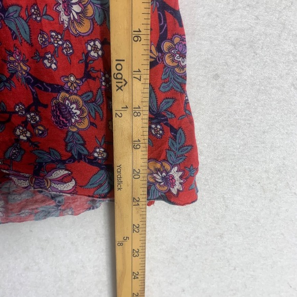 Free People Red Floral Crochet Trim Racerback Tank Top Women's XS Viscose - Picture 8 of 8